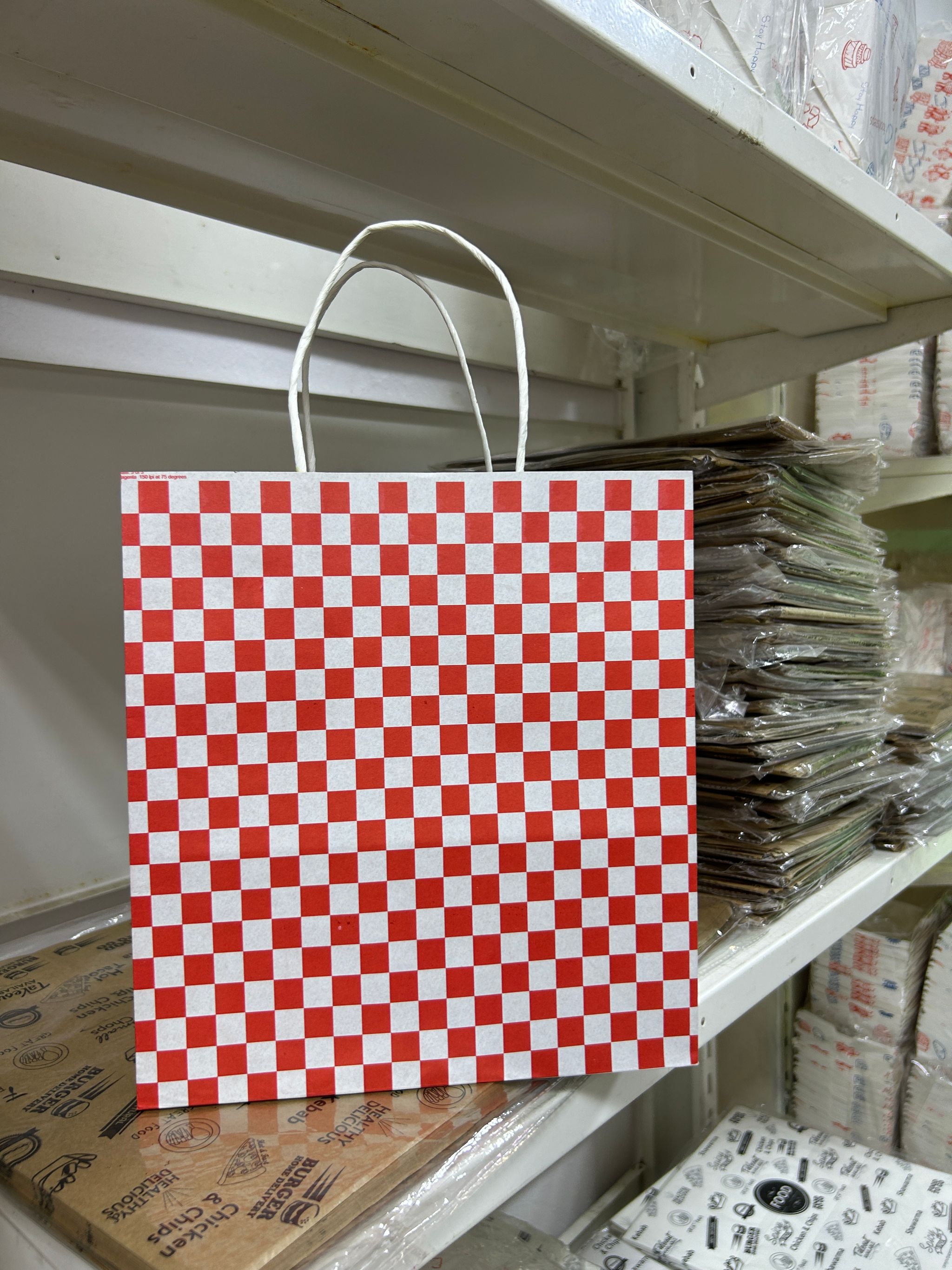 “RED & WHITE CHECKERED ” DELIVERY CARRIER BAGS - 12” x 10” x 5.5”  ( WITH HANDLES )  (Copy)_4