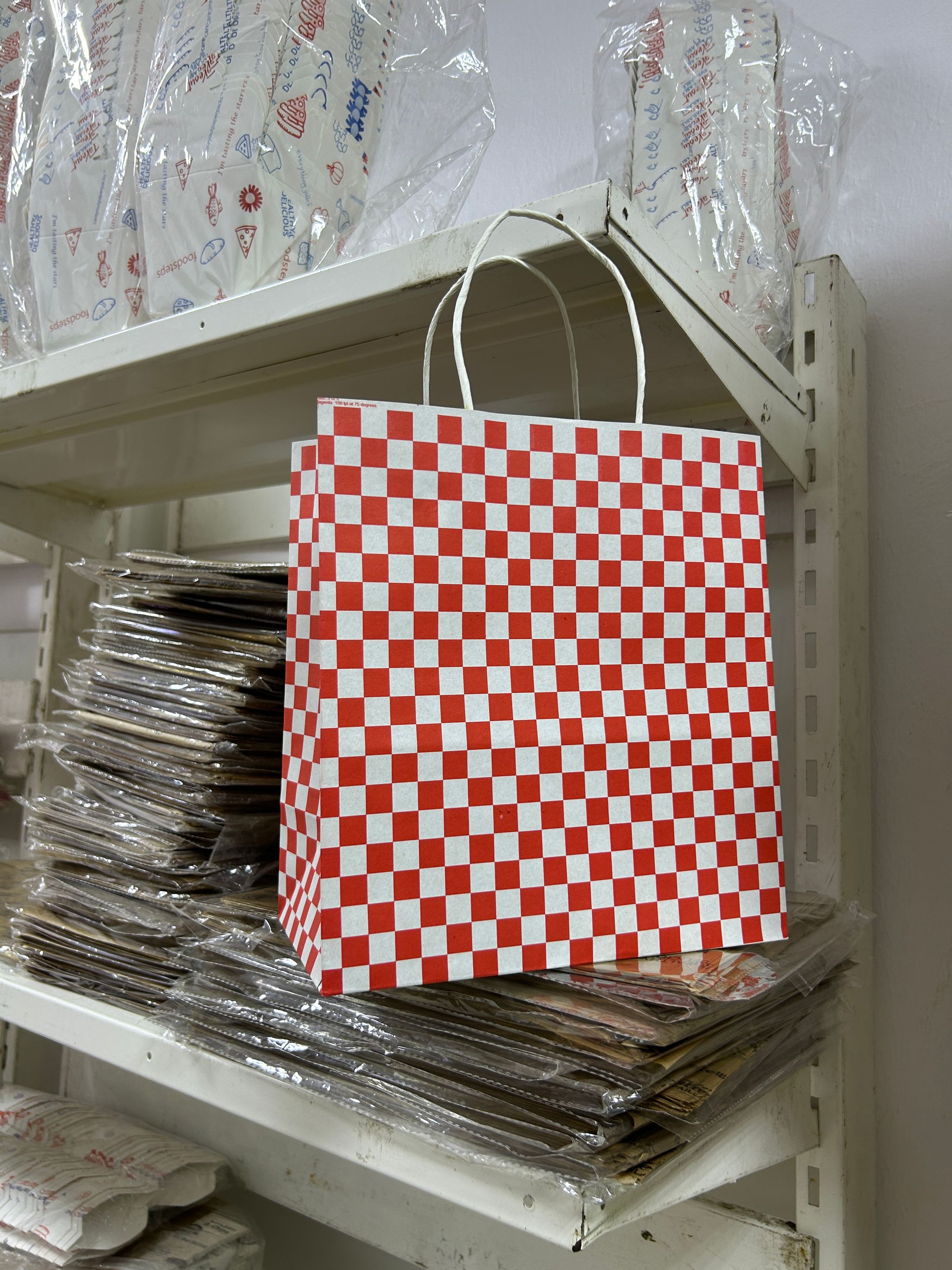 “RED & WHITE CHECKERED ” DELIVERY CARRIER BAGS - 12” x 10” x 5.5”  ( WITH HANDLES )  (Copy)_5