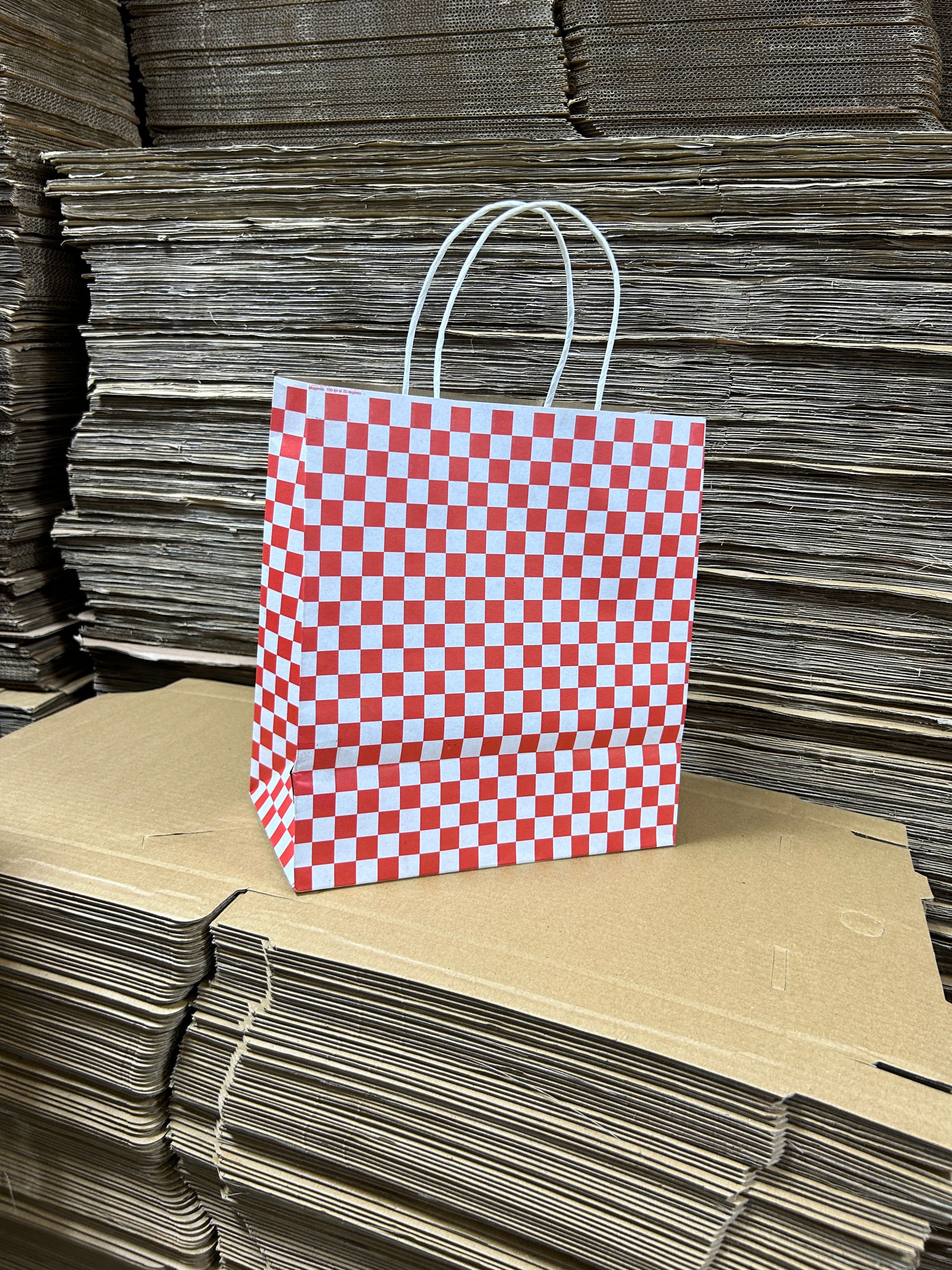 “RED & WHITE CHECKERED ” DELIVERY CARRIER BAGS - 12” x 10” x 5.5”  ( WITH HANDLES )  (Copy)_2