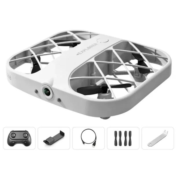 JJRC H107 Mini 4-Axis Grid Protection RC Quadcopter Built-in 4K HD Camera Lens Real-Time Transmission Remote Control Drone - White_0