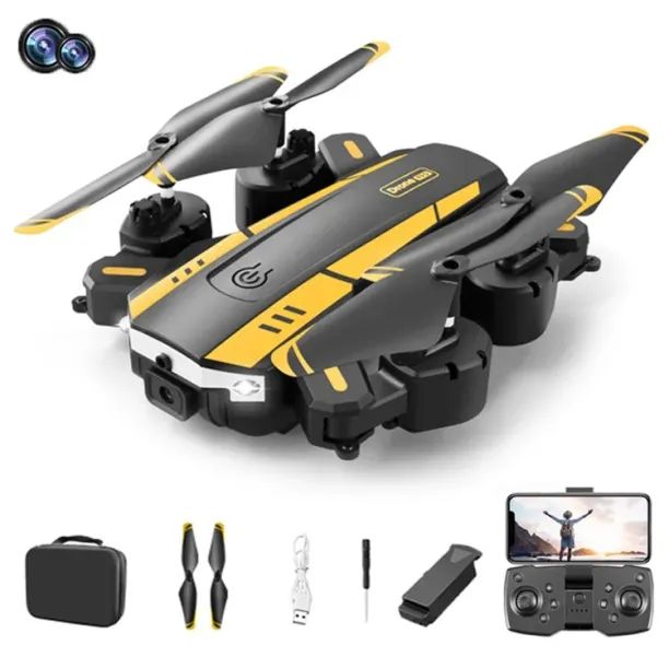 T6 Three-sided Obstacle RC Quadcopter Foldable Dual Lens Mini Aircraft Drone with 1 Battery - Yellow_0