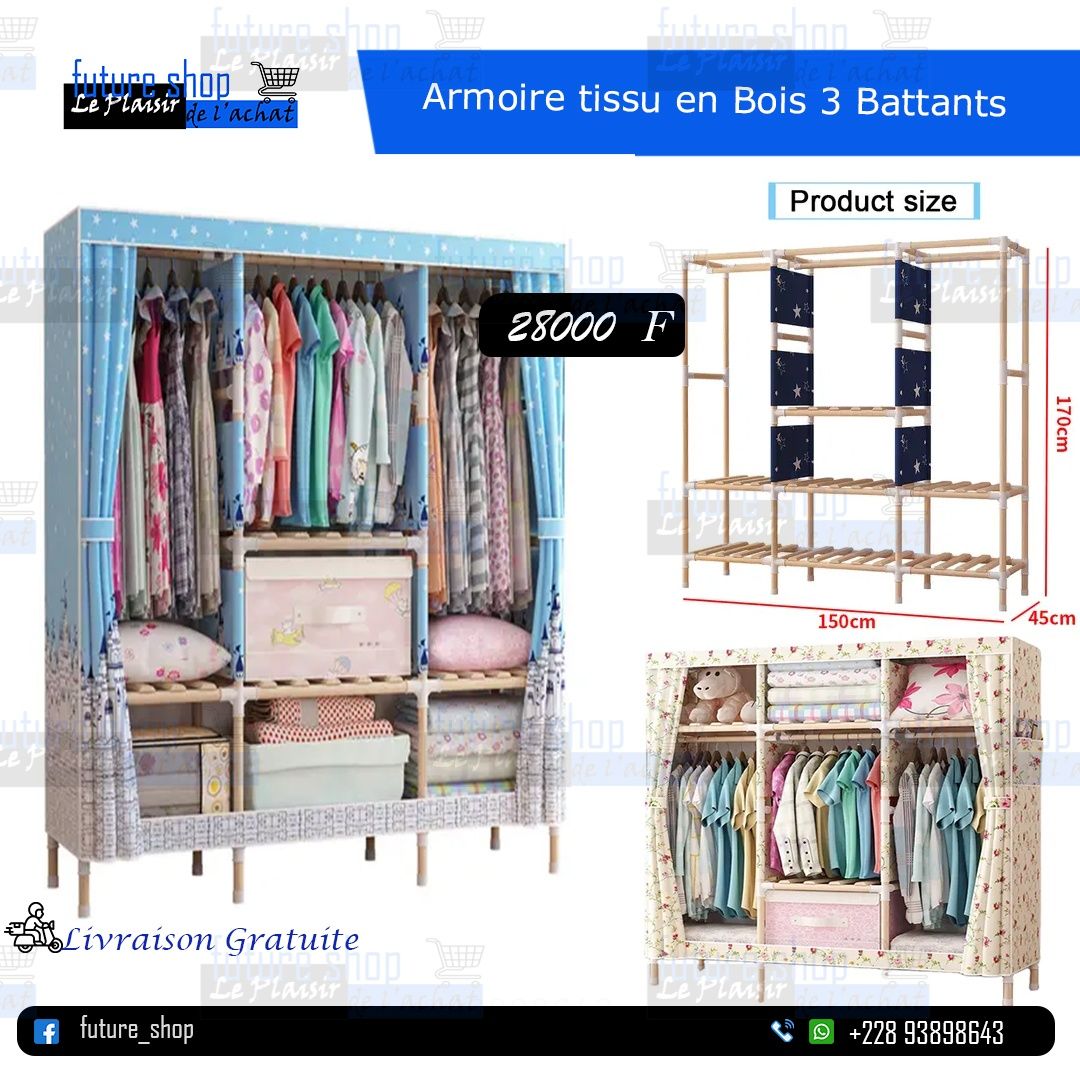 Armoire bois en tissu 3 Battants _0