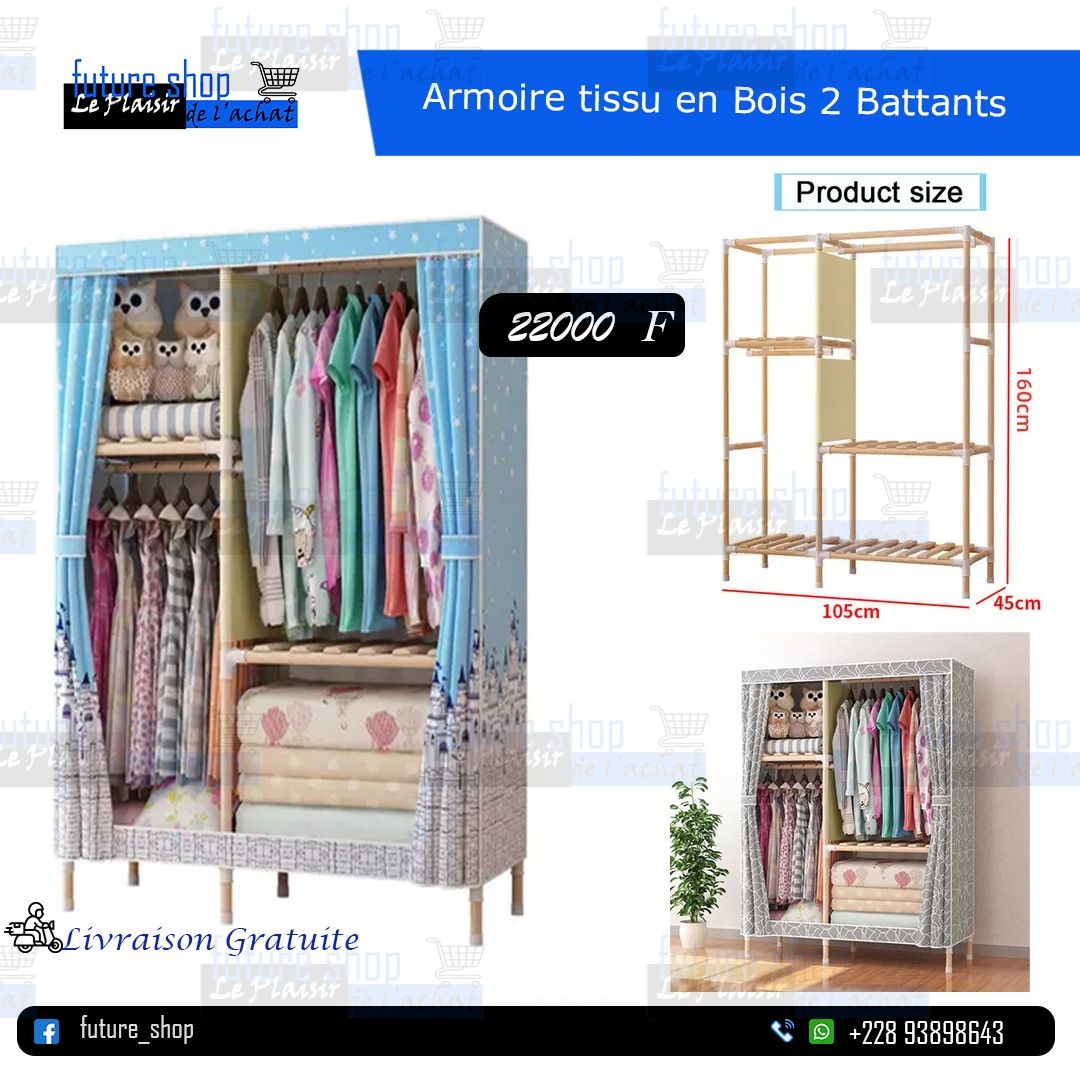 Armoire bois en tissu 2 Battants  _0