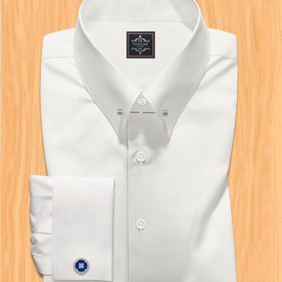 Pin collar white men's dress shirt_0