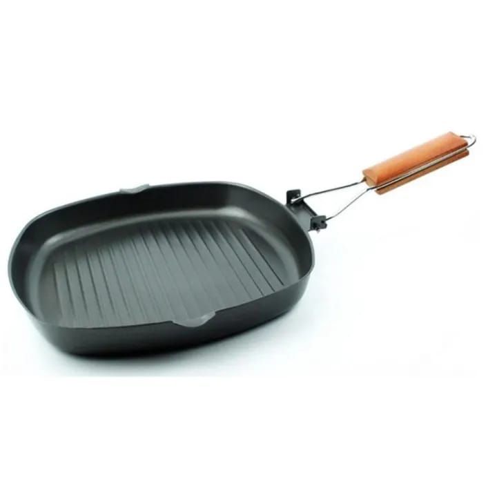 Non stick square steak pan with wooden handle _1