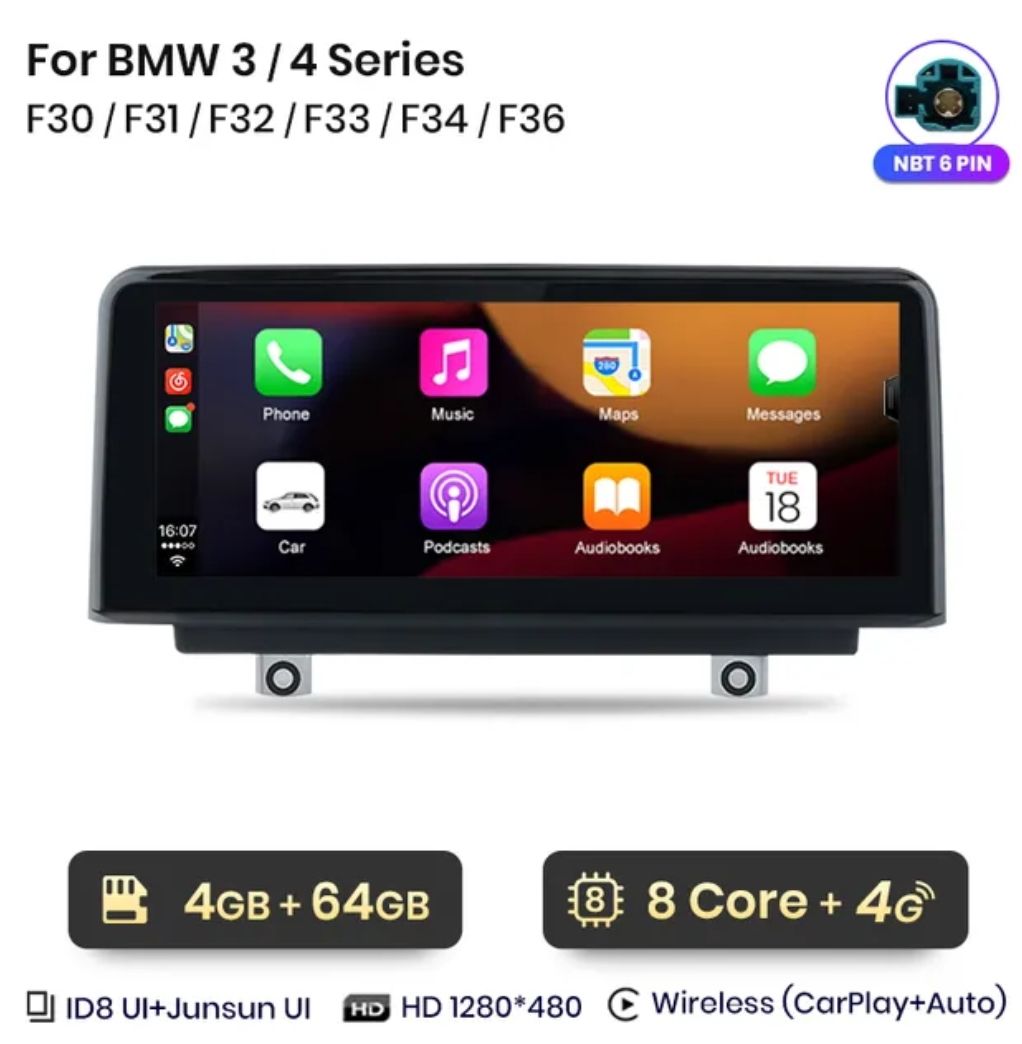 Rádio 10,25" android 4/64GB BMW série 3 e 4 CARPLAY 8Core GPS 4G_0