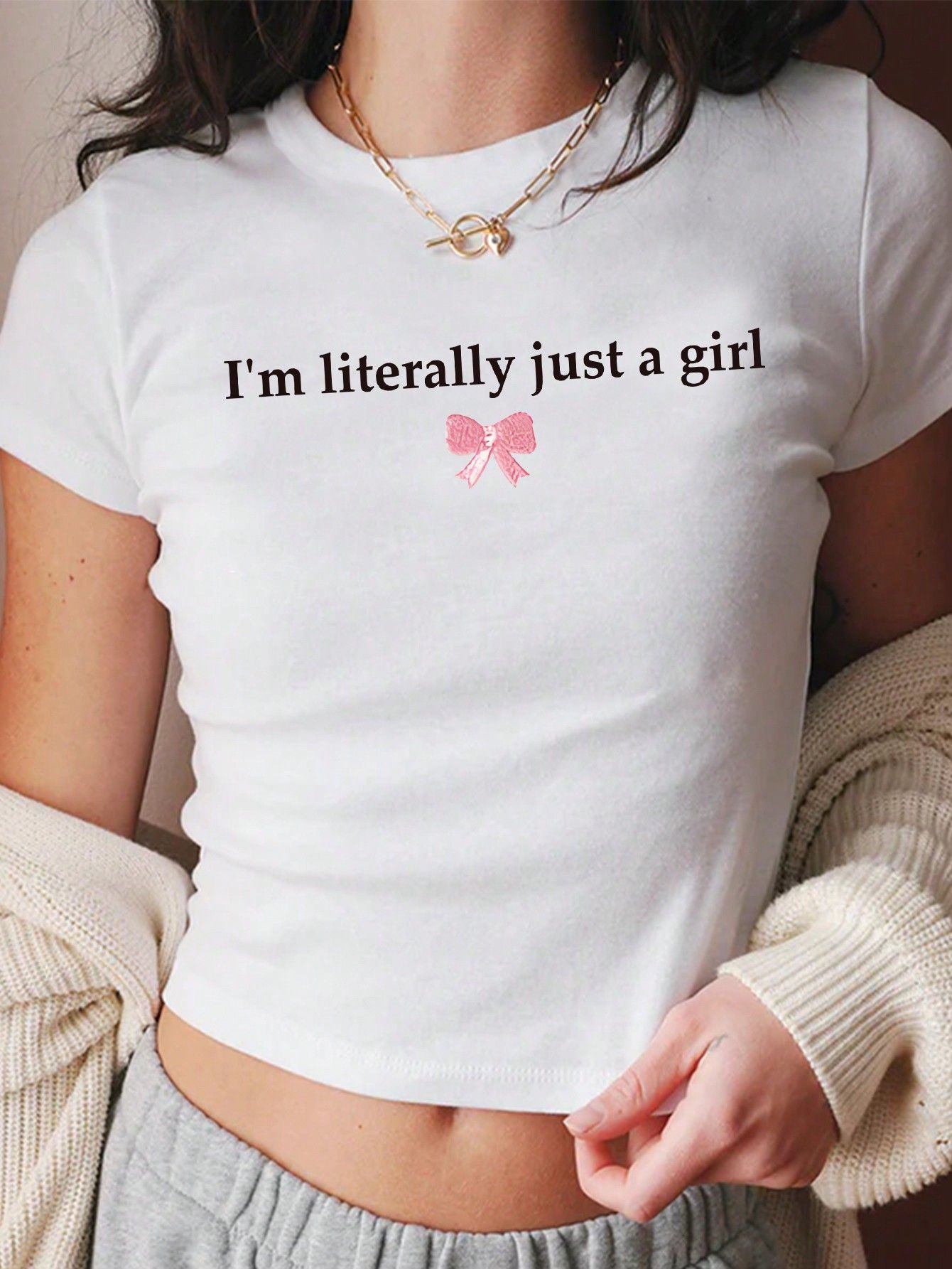 "I'm Literally Just A Girl" Crop Top With Slogan Print And Slim Fit_0