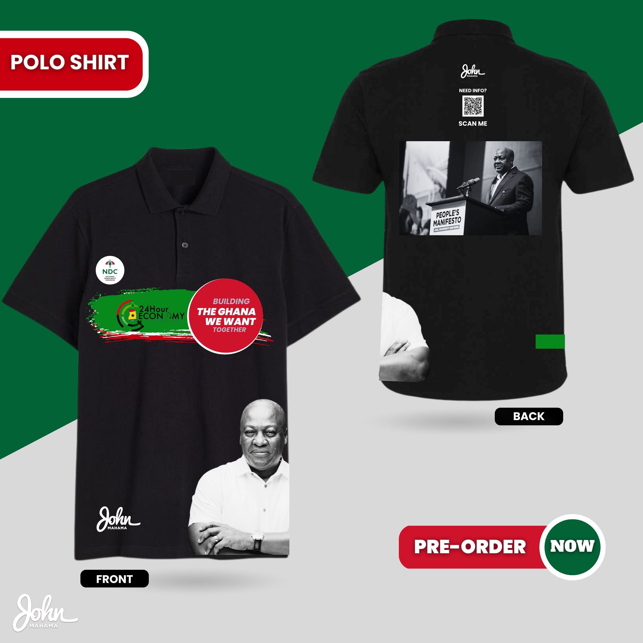 Black Polo Shirt with Green Banner _0