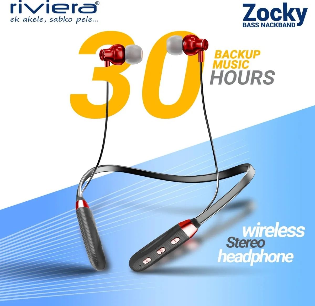 Riviera Zocky Neckband 30 Hrs PlayTime - Assorted Color With 6 Month Limited Warranty_0