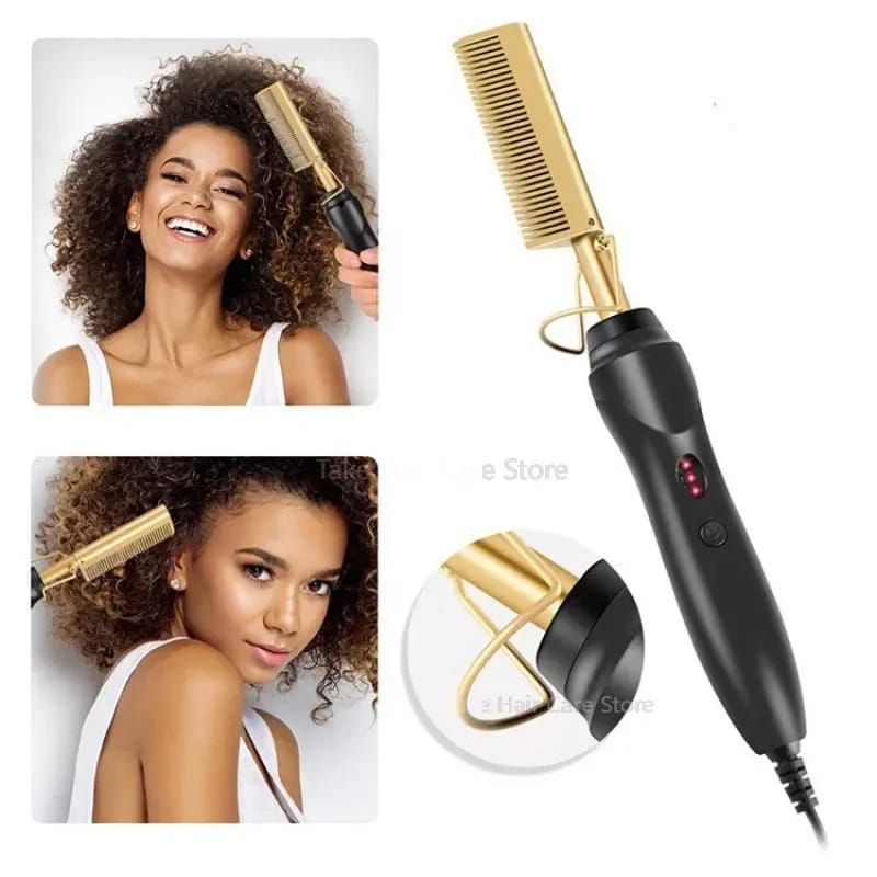 Electric hair  straightening & curling hot comb _1