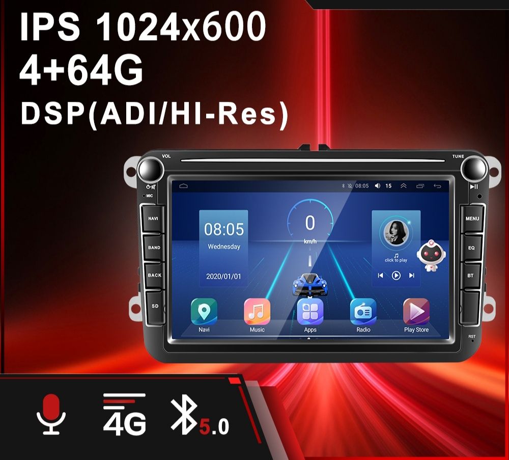 Rádio android 13 Volkswagen 4/64GB 8Core 4G CARPLAY WIFI GPS_1