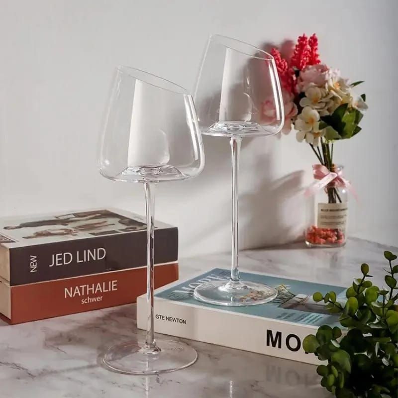 2pc Slanted Medium Capacity  Crystal Wine Glass_1