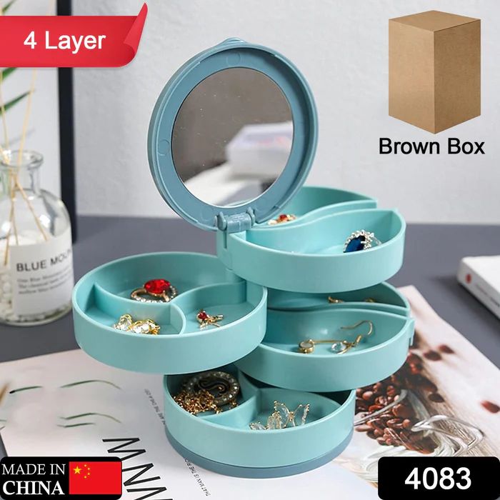 4 Layers Jewellery Box, 360 Degree Rotating Jewelry Box, Jewelry and Earring Organizer Box with Mirror, Accessory Storage Box, Travel Decor Portable Jewelry Case Ornaments Storage Box Necklace Jewelry Organizer Jewelry Organizer Box_2