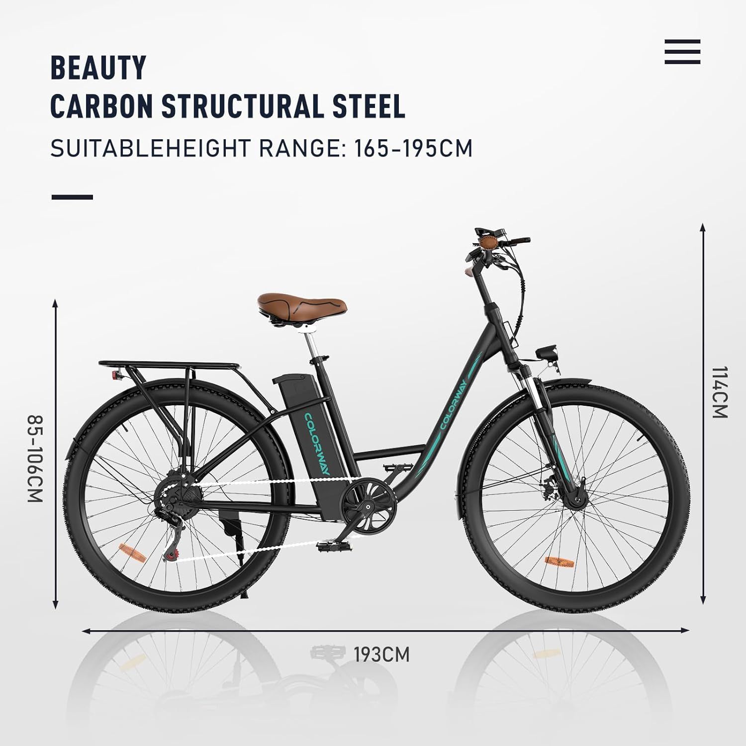 COLORWAY Electric Bikes, BK31 Built-in 36V 15Ah Battery,7 Speed 250W_5