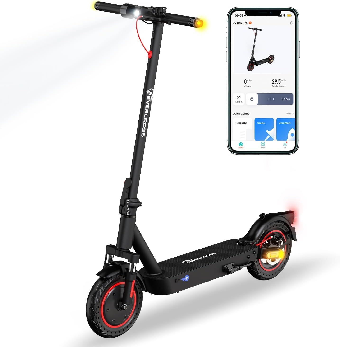 EVERCROSS EV10K PRO Electric Scooter App Control, 10'' Foldable 500W Electric Scooter Adults, E-Scooter with Battery 410WH, 3 Speed Modes, LED Display, Dual shock absorbers_0