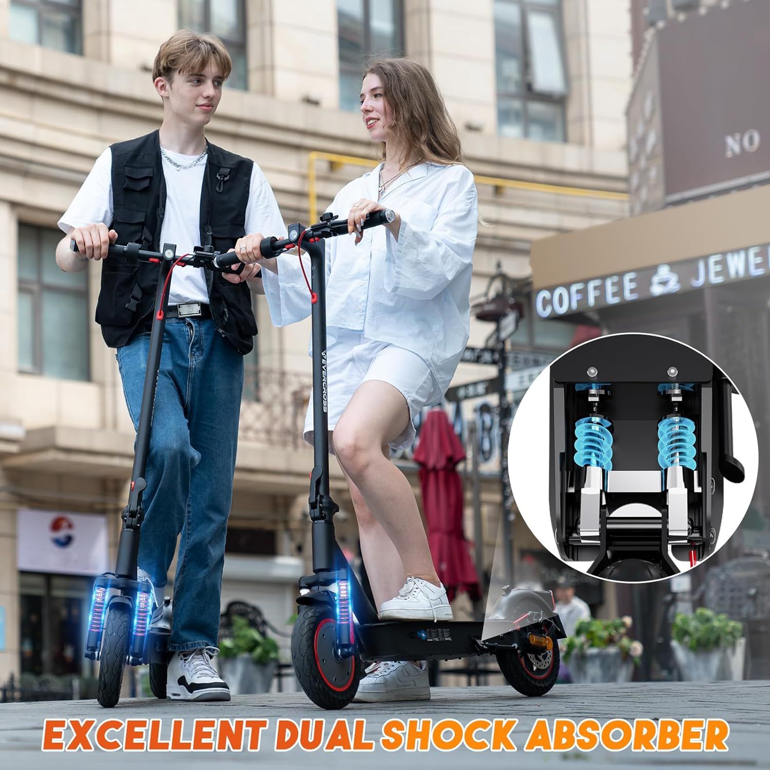 EVERCROSS EV10K PRO Electric Scooter App Control, 10'' Foldable 500W Electric Scooter Adults, E-Scooter with Battery 410WH, 3 Speed Modes, LED Display, Dual shock absorbers_5