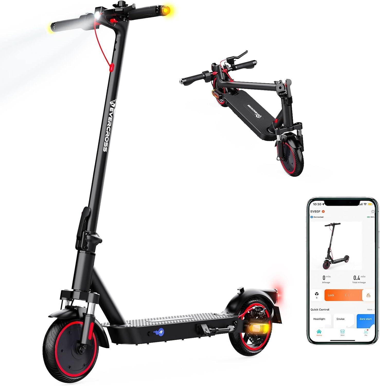 EVERCROSS EV85F Electric Scooters Adults, 8.5'' E-Scooter Foldable - APP, 350W Motor, 7.8AH Battery, 15KG weight, 3 Speed Modes, Max load 120KG, Dual shock absorbers_0