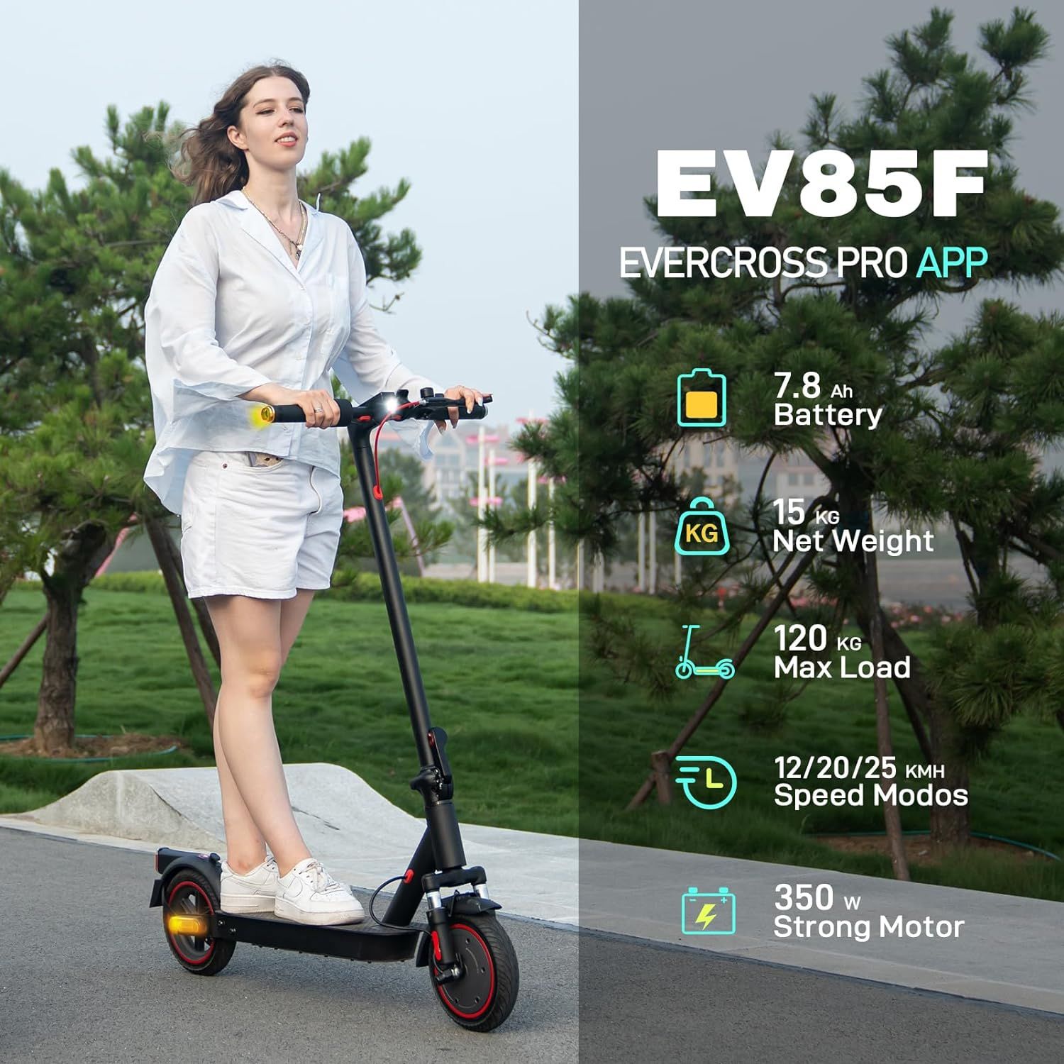 EVERCROSS EV85F Electric Scooters Adults, 8.5'' E-Scooter Foldable - APP, 350W Motor, 7.8AH Battery, 15KG weight, 3 Speed Modes, Max load 120KG, Dual shock absorbers_1