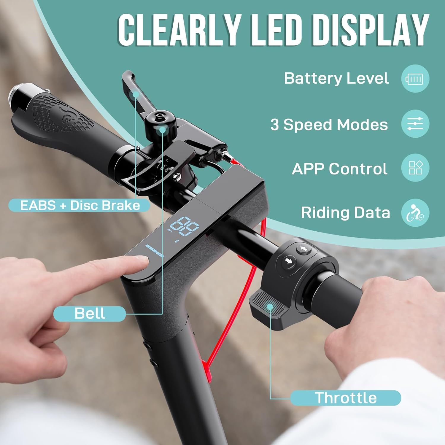 EVERCROSS EV85F Electric Scooters Adults, 8.5'' E-Scooter Foldable - APP, 350W Motor, 7.8AH Battery, 15KG weight, 3 Speed Modes, Max load 120KG, Dual shock absorbers_2