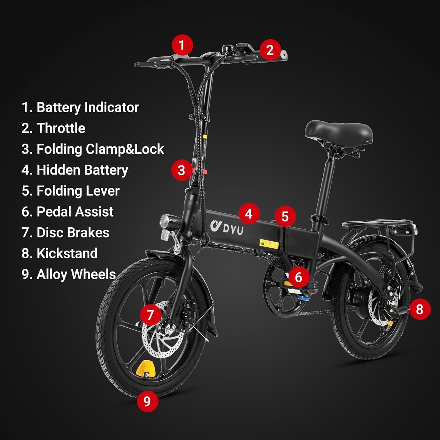 DYU A1F 16-Inch Foldable Electric City Bike 250W Motor_1