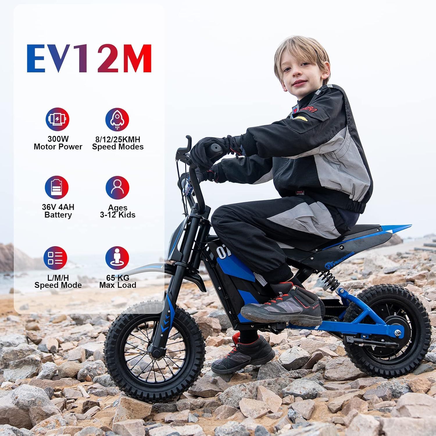 Electric Motorcycle EV12M w/Evercross Logo-300W Motor-36V/4AH-E-Bike for Kid_1