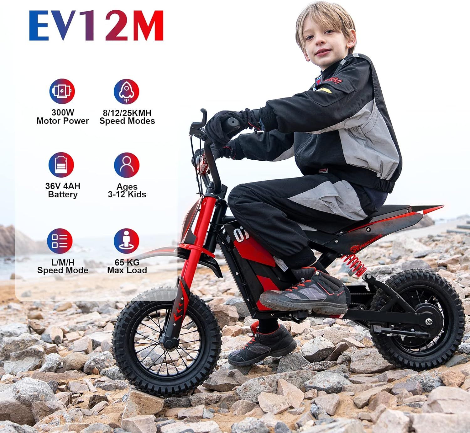 Electric Motorcycle EV12M w/Evercross Logo-300W Motor-36V/4AH-E-Bike for Kid_1