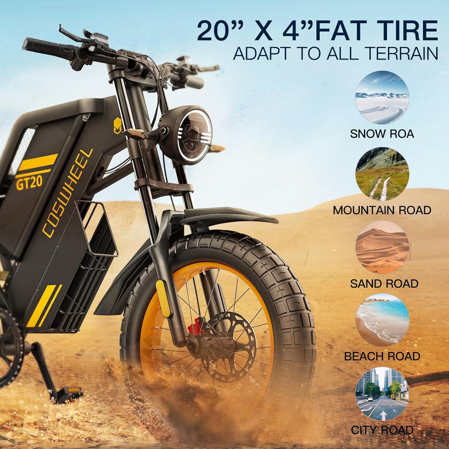 GT20 Electric Bike for Adults, Electric Dirt Bike with 1500W Motor 48V/25Ah Removable Battery, Up to 31MPH & 93 Miles, Electric Motorcycle with 7-Speed, 20" x 4.0 Fat Tire Ebikes for Adults_4