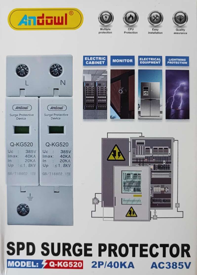 Andowl Q-KG520 2Pole 40KA DIN Rail 1.8kv Surge Protector for Industrial and Commercial Applications_0