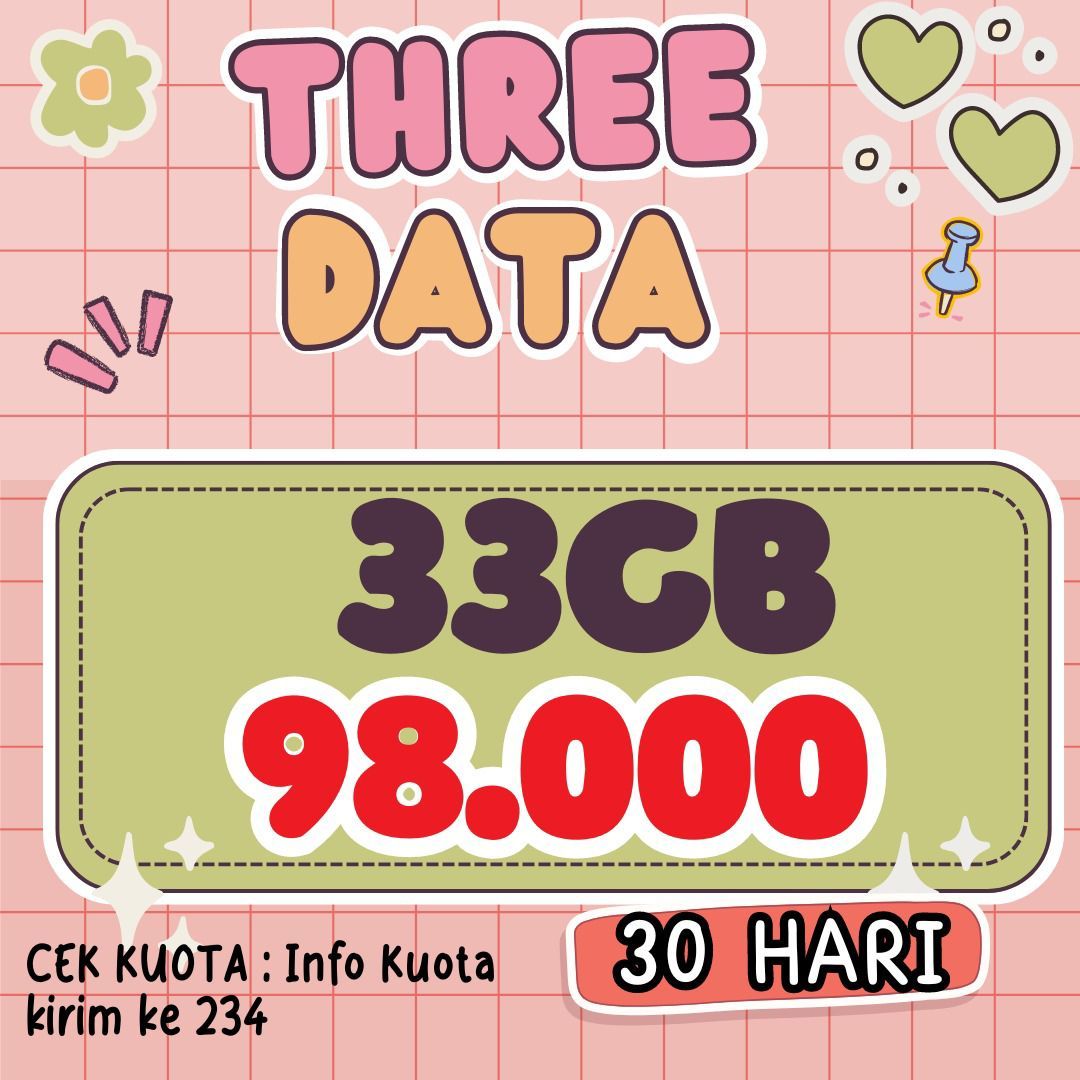 Paket data three 33GB 30HR_0