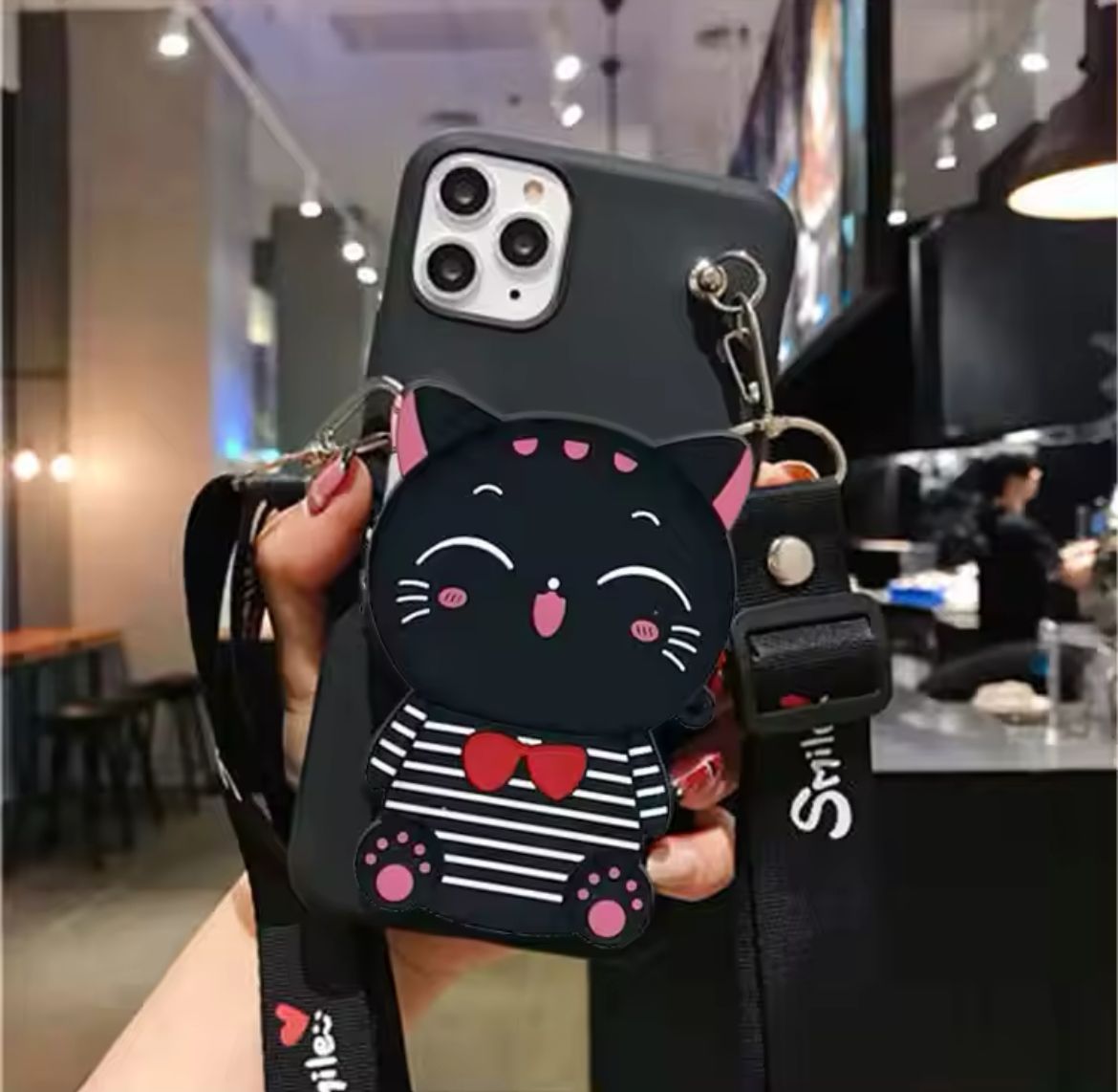 Cartoon 3D Cat Coin Wallet Case For Apple iPhone 15 14 13 12 mini 11 Pro 6 6S 7 8 Plus XR XS Max Cute Bags Cover With Rope_12