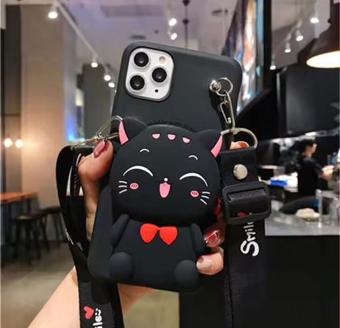 Cartoon 3D Cat Coin Wallet Case For Apple iPhone 15 14 13 12 mini 11 Pro 6 6S 7 8 Plus XR XS Max Cute Bags Cover With Rope_9