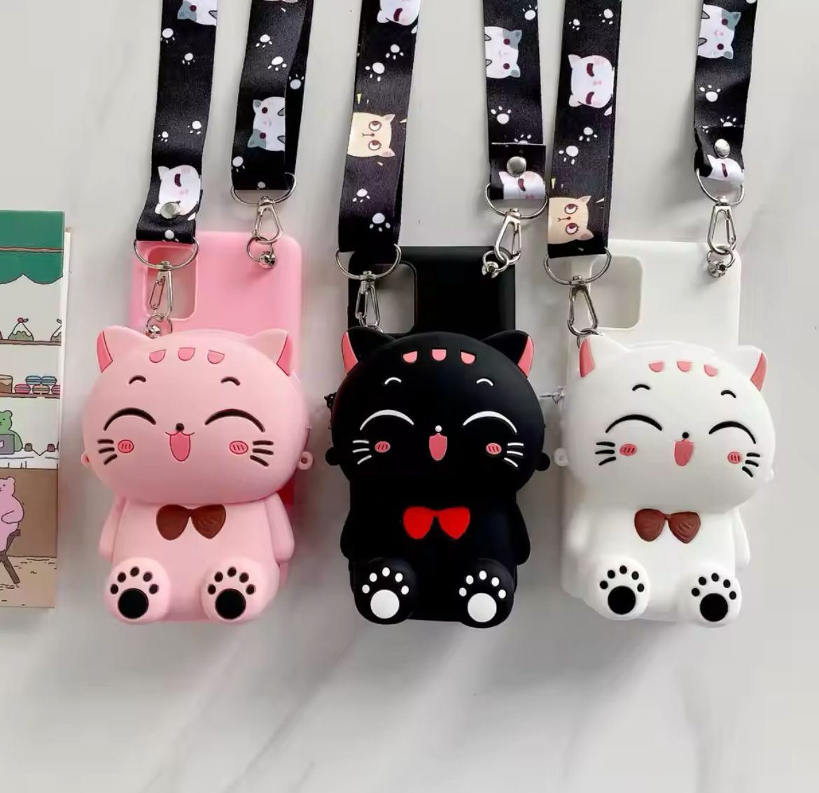 Cartoon 3D Cat Coin Wallet Case For Apple iPhone 15 14 13 12 mini 11 Pro 6 6S 7 8 Plus XR XS Max Cute Bags Cover With Rope_0