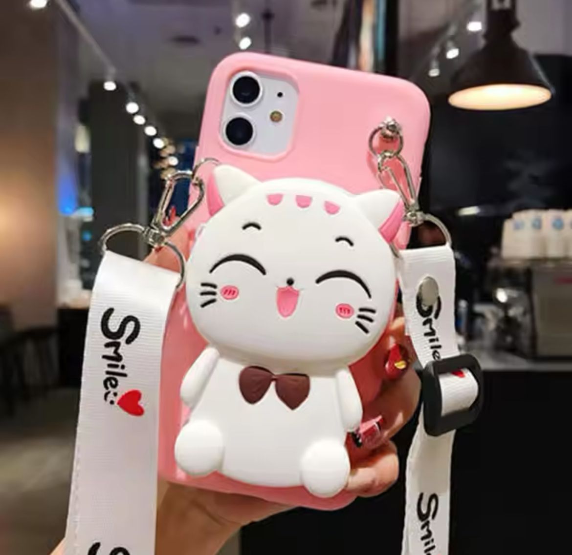 Cartoon 3D Cat Coin Wallet Case For Apple iPhone 15 14 13 12 mini 11 Pro 6 6S 7 8 Plus XR XS Max Cute Bags Cover With Rope_11