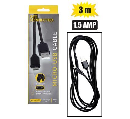 USB CABLE MICRO USB 1.5 AMP BRAIDED 3 Meter _0