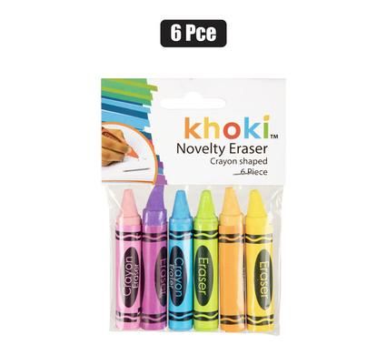 NOVELTY ERASERS PENCIL CRAYON SHAPED 6 PIECE_0