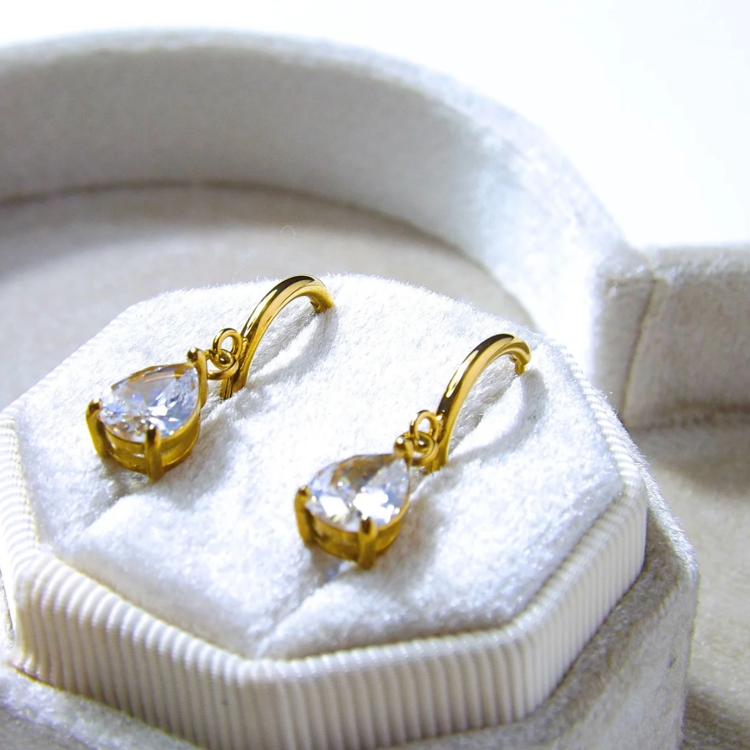 CRYSTAL TEAR HUGGIE 18k gold plated earrings _1