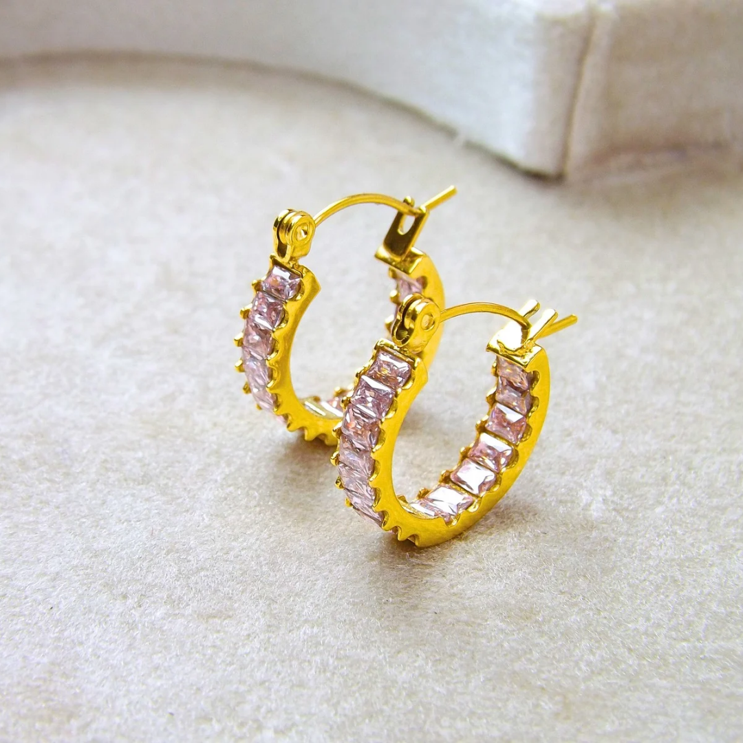 PHASE CRYSTAL LOOP (PINK) 18k gold plated earrings  _1