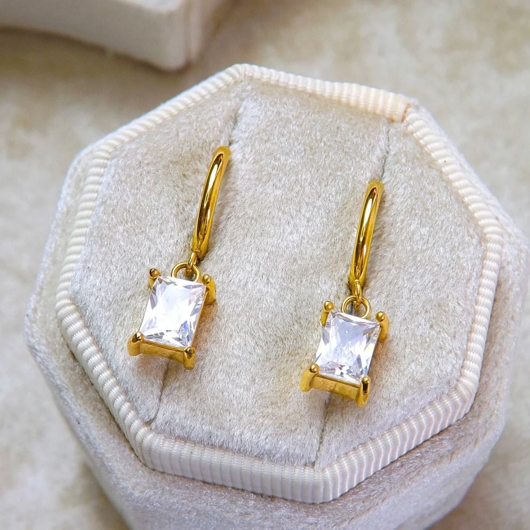 SQUARE CRYSTAL HUGGIE 18k gold plated earrings _0