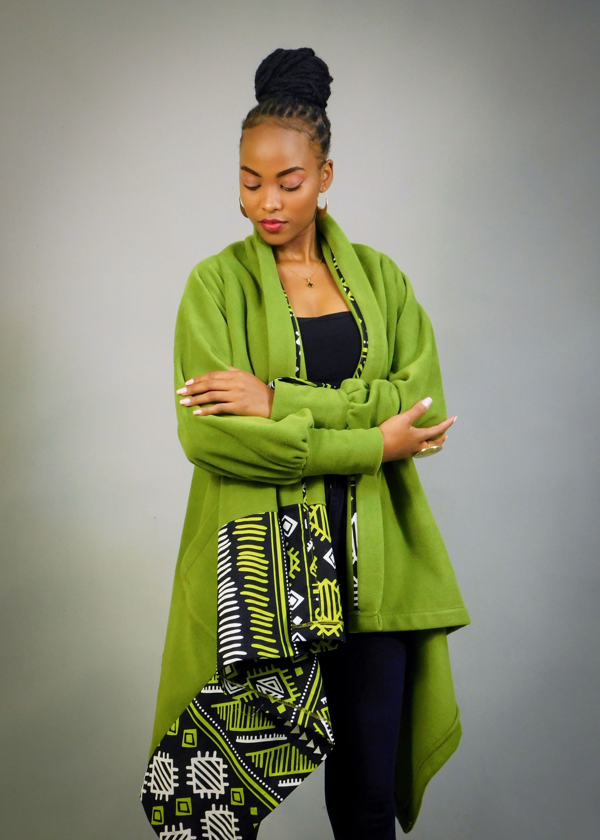 Ascili Malkia Wrap Coat- Lime green / black_1