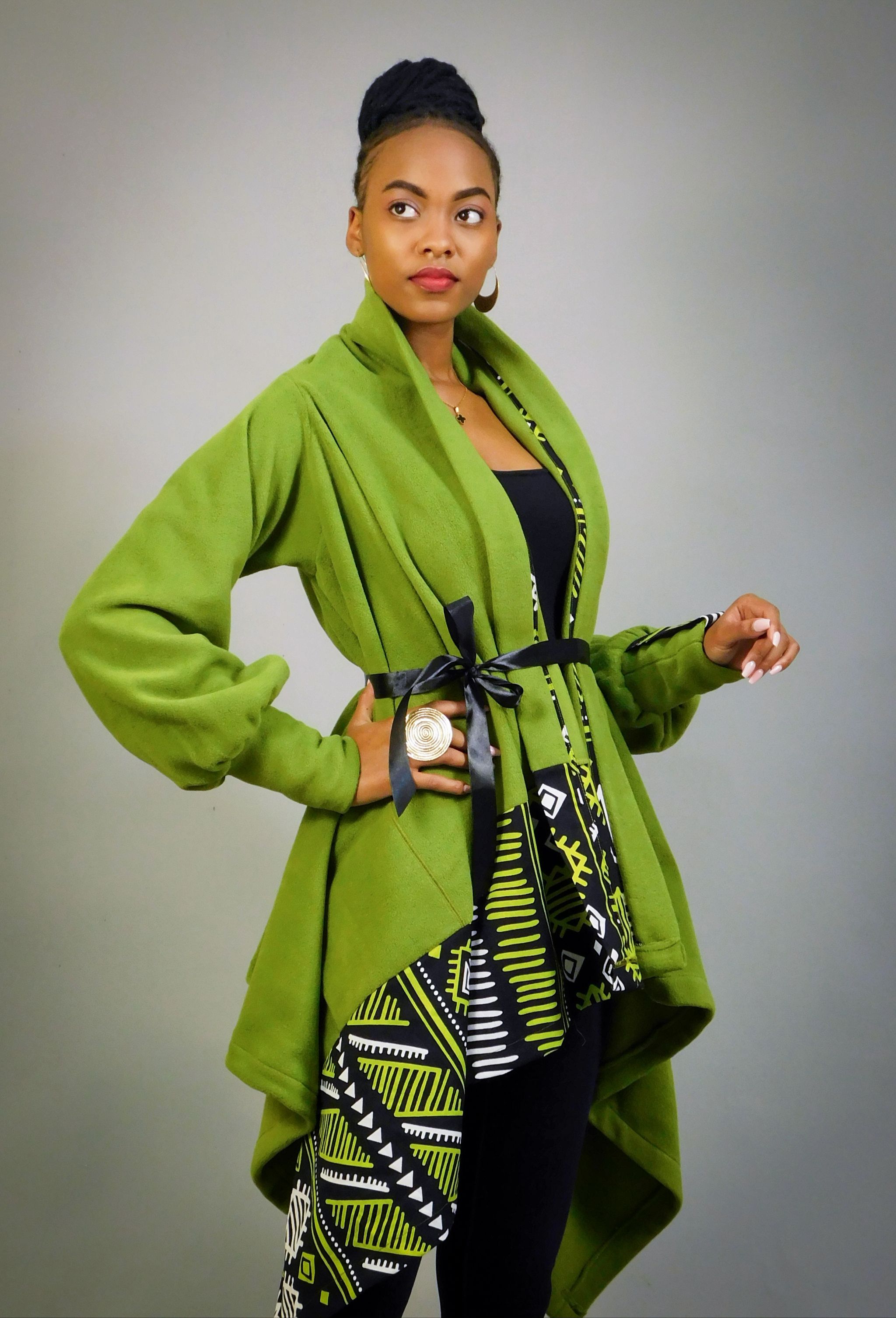 Ascili Malkia Wrap Coat- Lime green / black_0