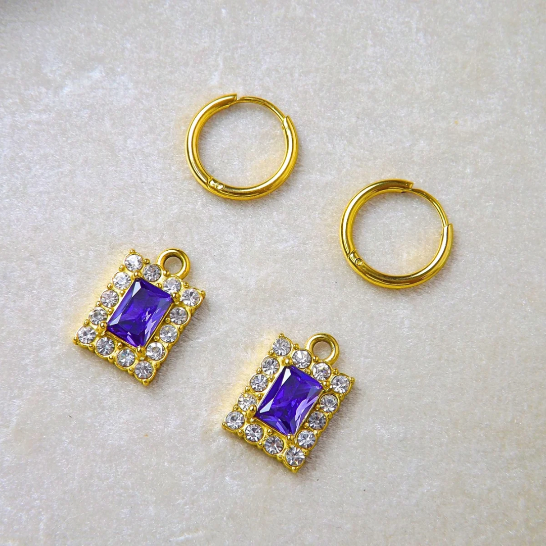 PHASE CHARM (lavender square) 18k gold plated earrings_1