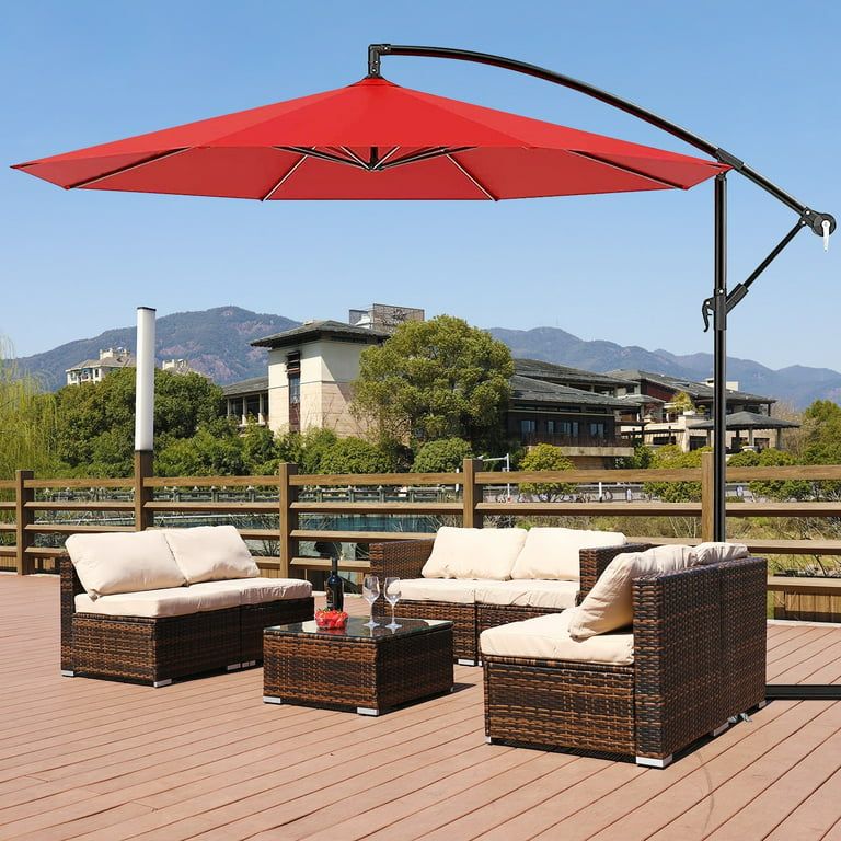 Cantilever parasol/Patio Umbrella 10ft/3mtrs with Crankshaft adjusting shaft with Base_0