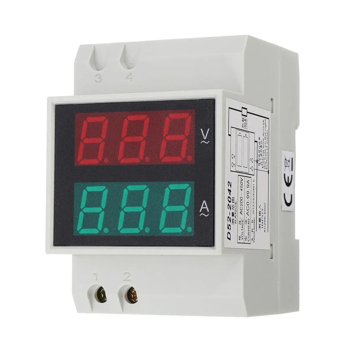 AC 200-450V Din Rail AC LED Dual Display Voltmeter Ammeter Voltage Ampere Gauge_0