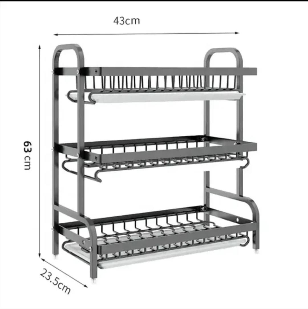 Carbon Steel Dish Rack with Cutlery Holder & Chop Board Holder_1