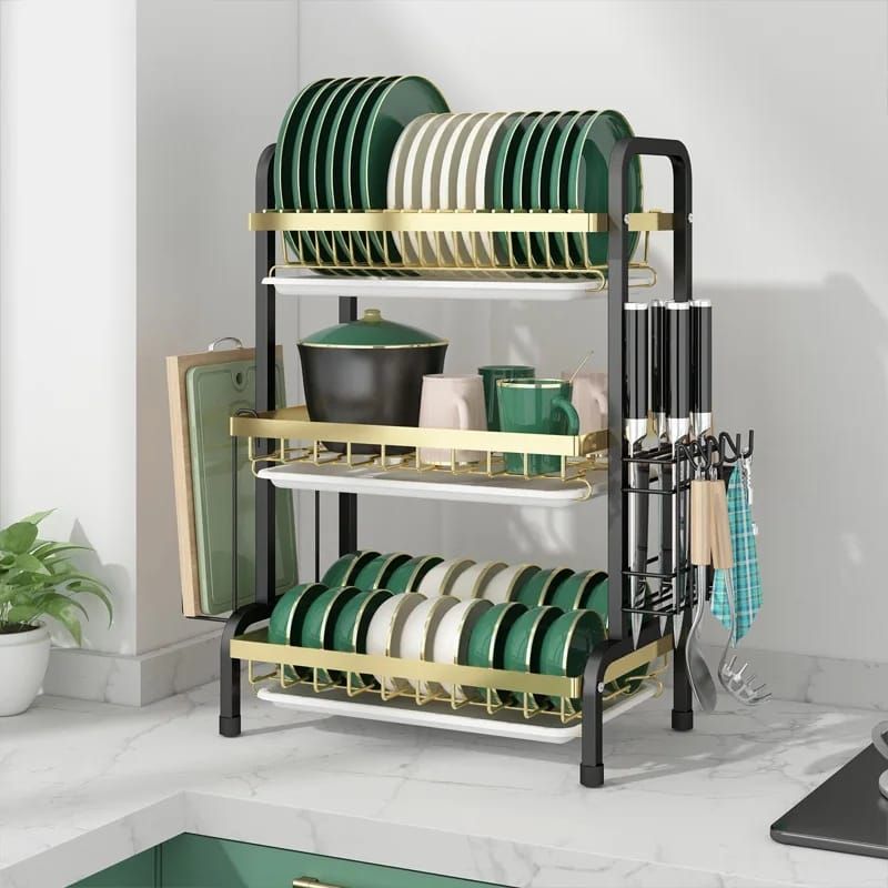 Carbon Steel Dish Rack with Cutlery Holder & Chop Board Holder_0