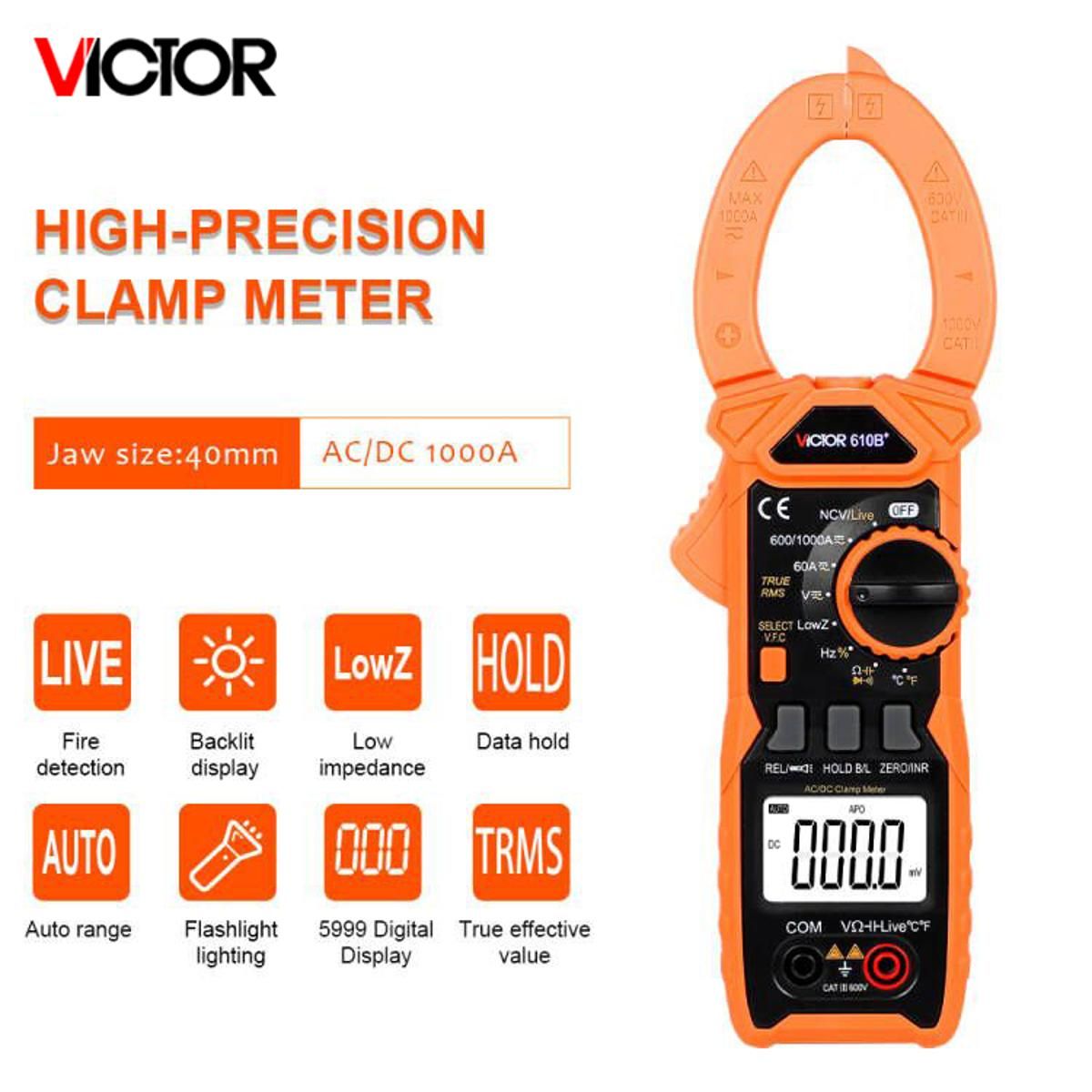 VICTOR 610B+ AC/DC 1000V 1000A Digital VFC True RMS NCV Live Flashlight clamp multimeter_0