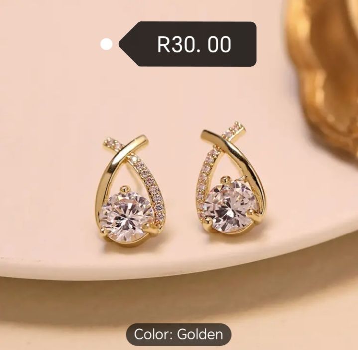 Shiny 1 Rhinestone (gold plated) Earrings_0