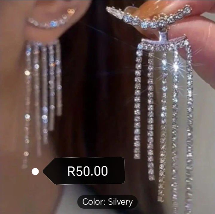 Sparkling Zircon Tassel Design Dangle Earrings Minimalist Style Zinc Alloy_0