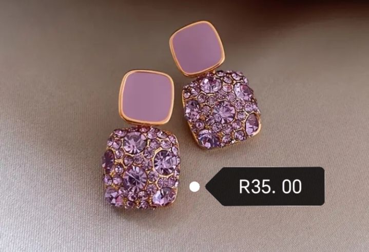 Elegant Purple Rhinestone Square Stud Drop Earrings with Synthetic Gemstone, Simple Alloy_0