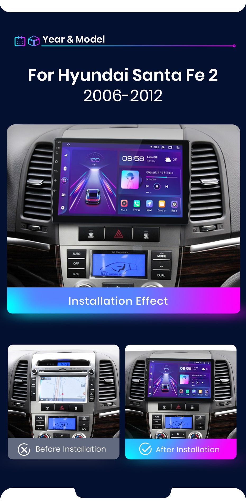 Rádio 9" android Hyundai Santa Fé 2006 a 2012 CARPLAY WIFI GPS 2/32GB_5